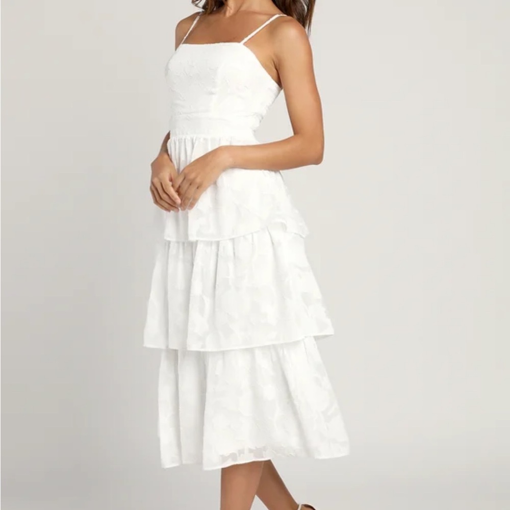 White Floral Burnout Midi Dress Bridal Shower Bachelorette Dress Sundress